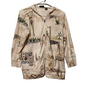 Chico's Notations light jacket size M/8 (1 in Chico's sizing) Zoo Monkey Giraffe